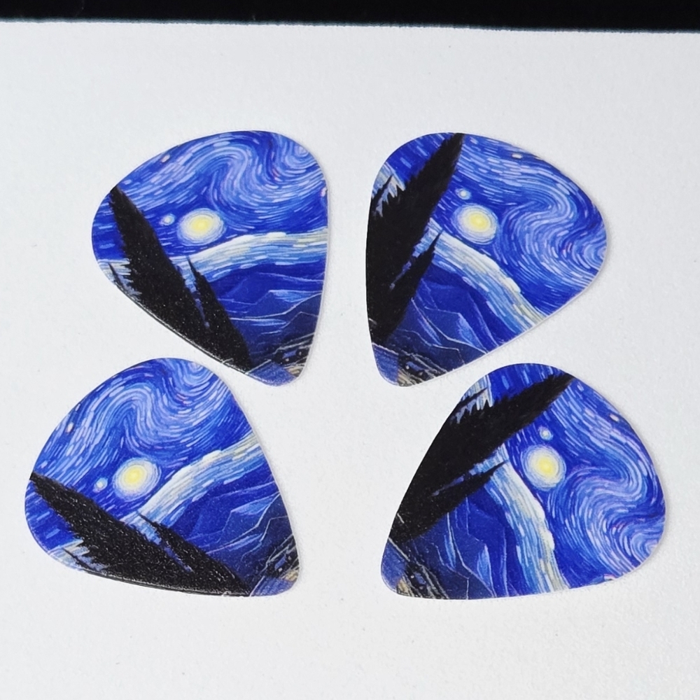Starry Night Guitar Picks Set 4pcs .71mm Van Gogh Plectrum Standard Size Gift